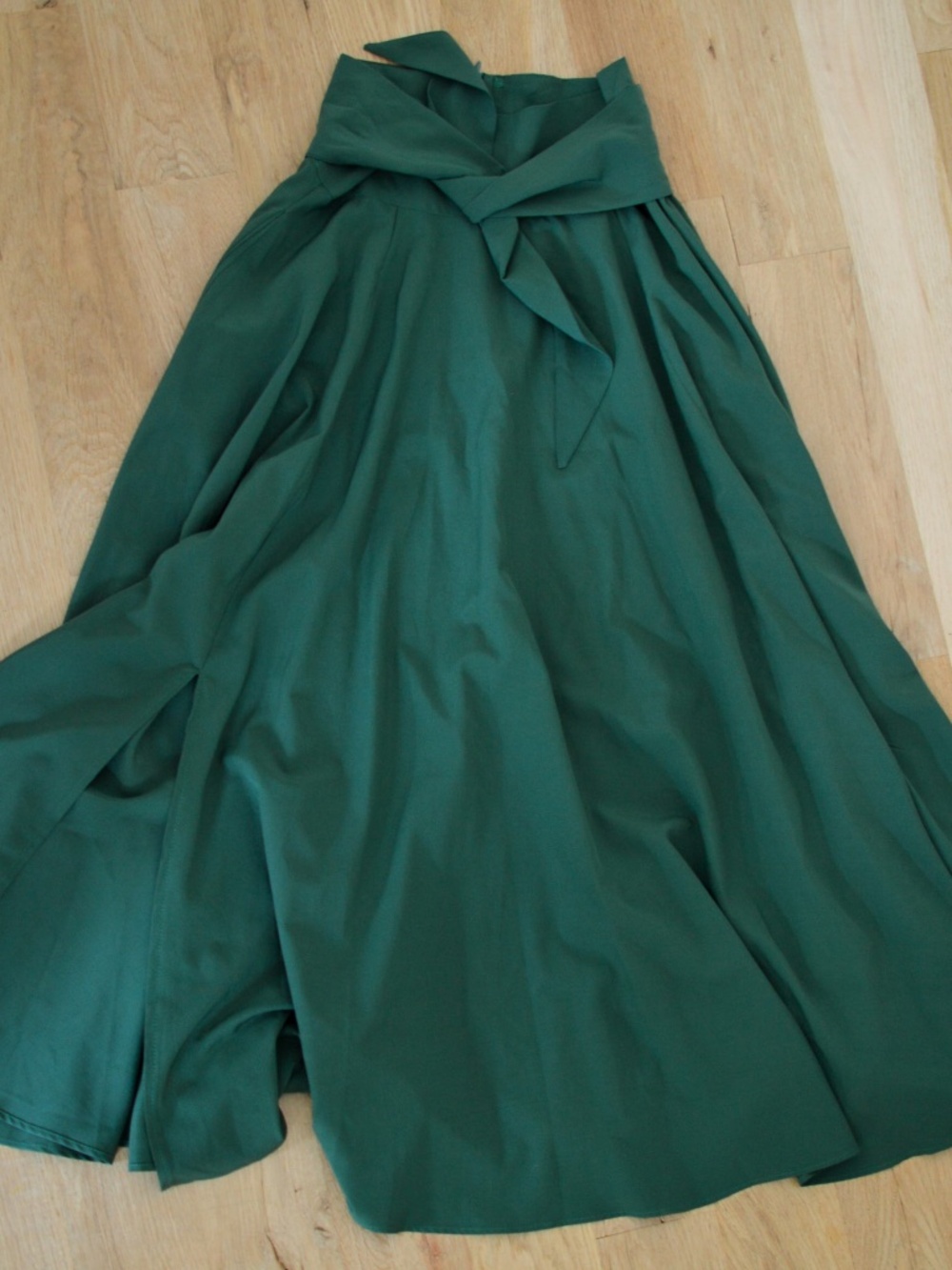 Forest Green Paperbag Tie Waist Flowy Maxi Skirt Leg Slit